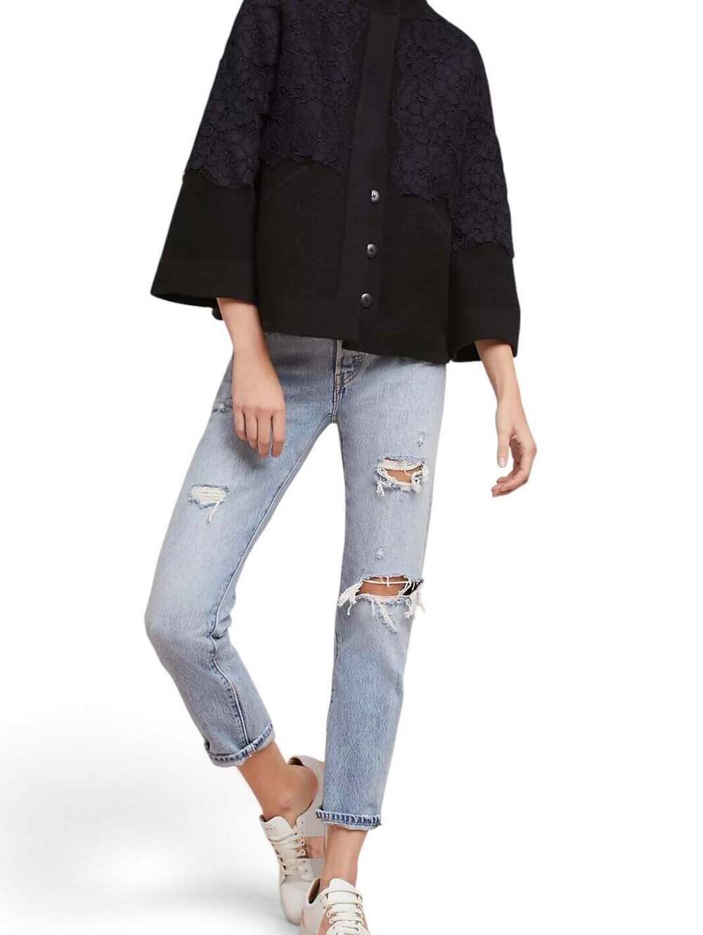 Field Flower Wool Lace-Panel Cape Jacket Black Size XS 100% Wool